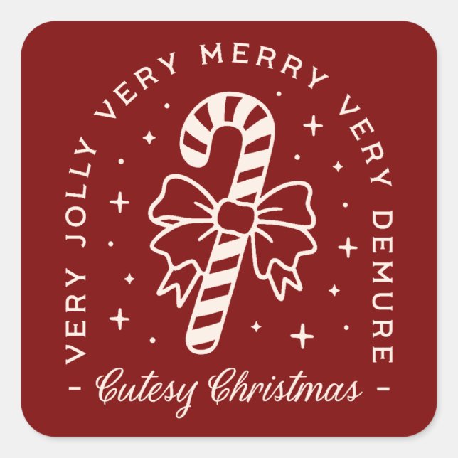 Cutesy Christmas preppy candy cane bow red Square Sticker (Front)