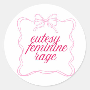 Cutesy Feminine Rage Pink Aesthetic Design Soft Classic Round Sticker