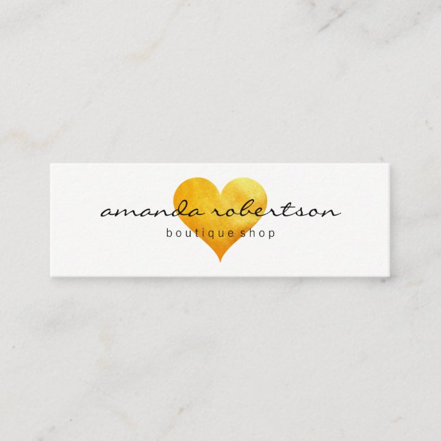 Cutesy Gold Heart Mini Business Card (Front)