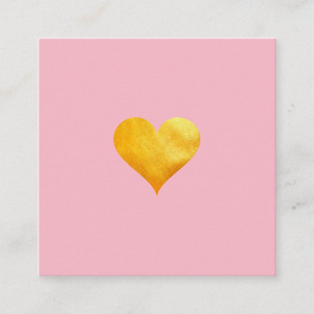 Cutesy Gold Heart (pink) Square Business Card (Front)