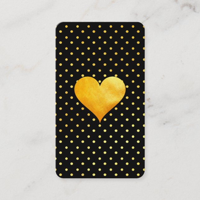 Cutesy Gold Heart Polka Dot Pattern Business Card (Front)