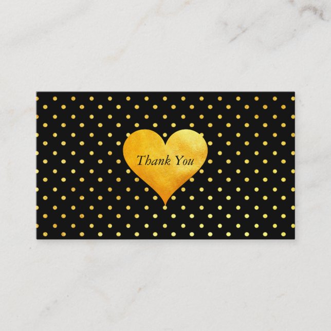 Cutesy Gold Heart Polka Dot Thank You / Referral Card (Front)