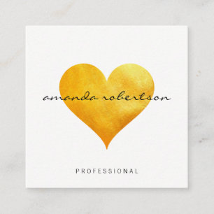 Cutesy Gold Heart Square Business Card