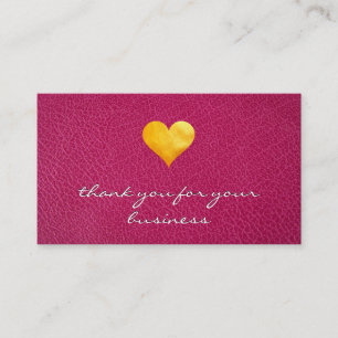 Cutesy Gold Heart Thank You   Pink Leather Loyalty Card