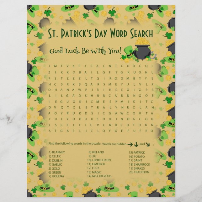 Cutesy Luck for the Irish Word Search Game (Front)