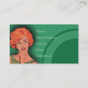 Cutesy Retro Redhead Hairdressing Card Green