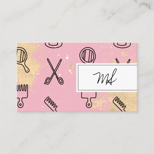 Cutesy Stylist Tools Signature Monogram Business Card (Front)