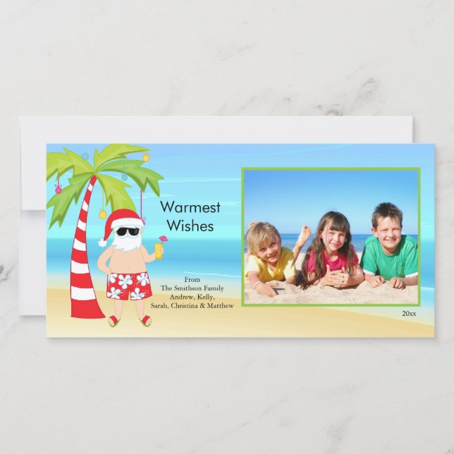 CuteTropical Christmas Santa Family Photo Card. Holiday Card (Front)