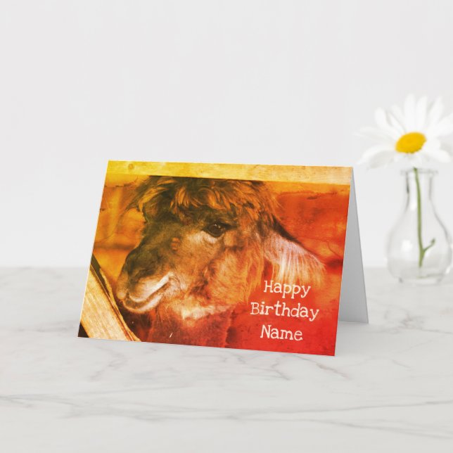 Cutey Llama Animal Art Personalised Birthday  Card (Small Plant)