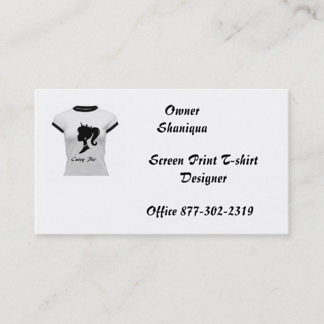 Cutey Pie Screen Print Deisgner Shirts Business Card (Front)
