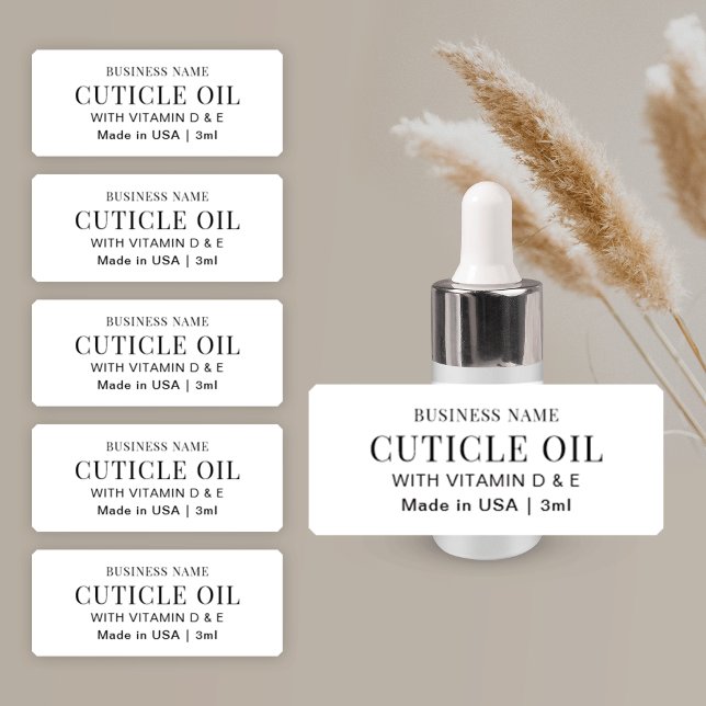 Cuticle Oil 3ml MINI Dropper Bottle Label (Simple nail and cuticle oil dropper bottle product label with fully editable design)