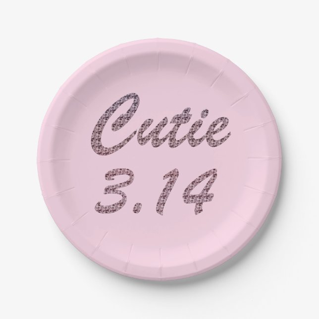 Cutie 3.14 Pi Day Pink Paper Plate (Front)