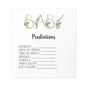 Cutie Baby Shower Predictions Game Greenery Floral Notepad