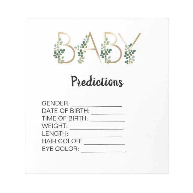 Cutie Baby Shower Predictions Game Greenery Floral Notepad (Front)