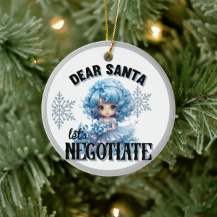 Cutie Blue Dear Santa Christmas  Ceramic Tree Decoration