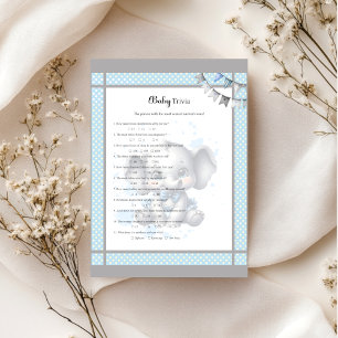 Cutie Blue Elephant Baby Shower Trivia Game