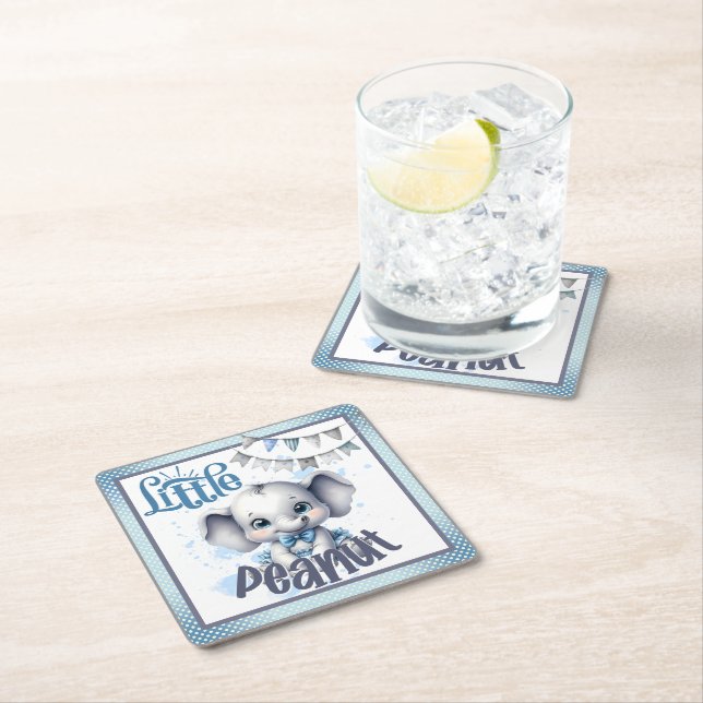 Cutie Blue Elephant - Little Peanut Square Paper Coaster (Insitu)