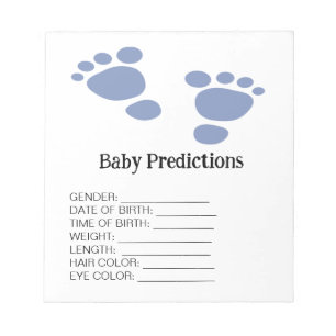 Cutie Blue Footprint Baby Shower Predictions Game  Notepad
