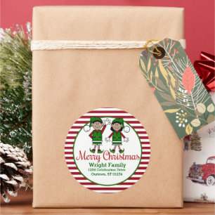 Cutie Christmas Elves Address Classic Round Sticker