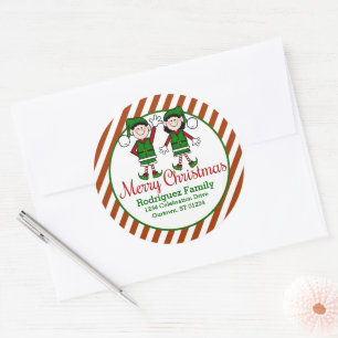 Cutie Christmas Elves Address Classic Round Sticker