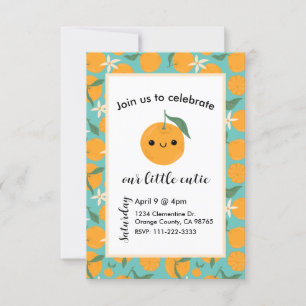 Cutie Clementine Mandarin Tangerine Orange Blue Invitation