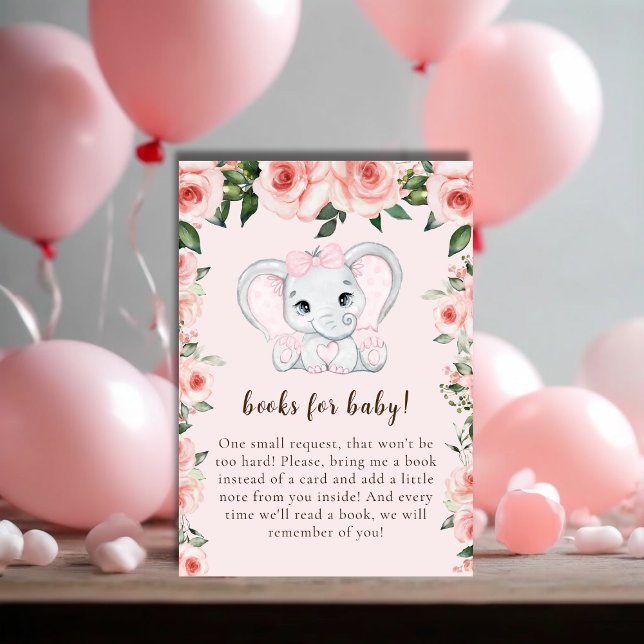 Cutie Elephant Blush Pink Floral Books for Baby Enclosure Card (Cutie Elephant Blush Pink Floral Books for Baby Enclosure Card)