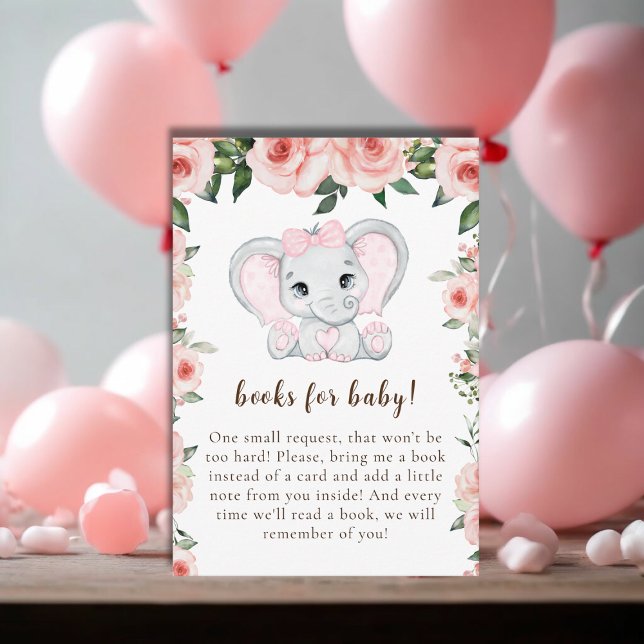 Cutie Elephant Blush Pink Floral Books for Baby Enclosure Card (Cutie Elephant Blush Pink Floral Books for Baby Enclosure Card)
