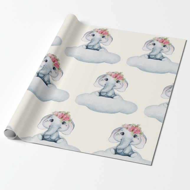 Cutie Elephant Wrapping Paper (Unrolled)