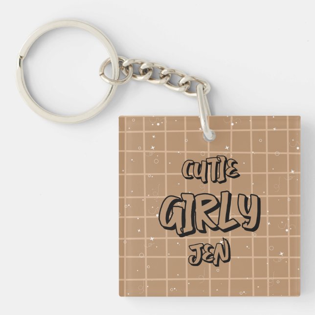 Cutie Girly Brown Gingham Acrylic Keychain (Front)