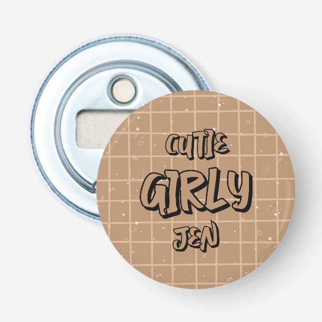 Cutie Girly Brown Gingham Bottle Opener (Front)