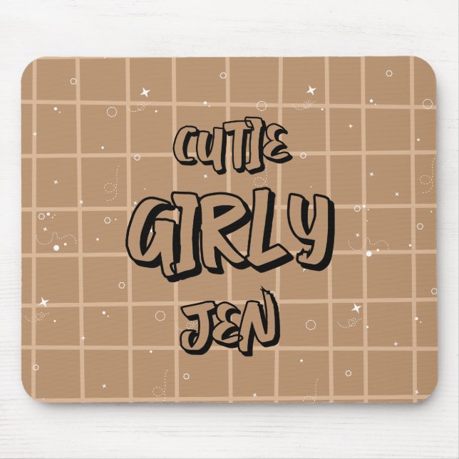 Cutie Girly Brown Gingham Mousepad (Front)