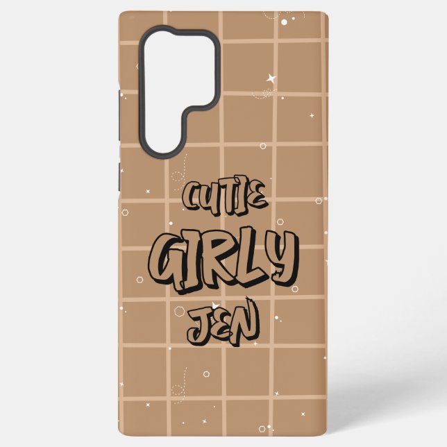 Cutie Girly Brown Gingham Samsung Galaxy S22 Ultra Case (Back)