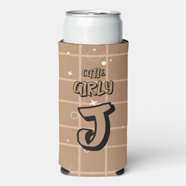 Cutie Girly Brown Gingham Seltzer Can Cooler (Seltzer Front)