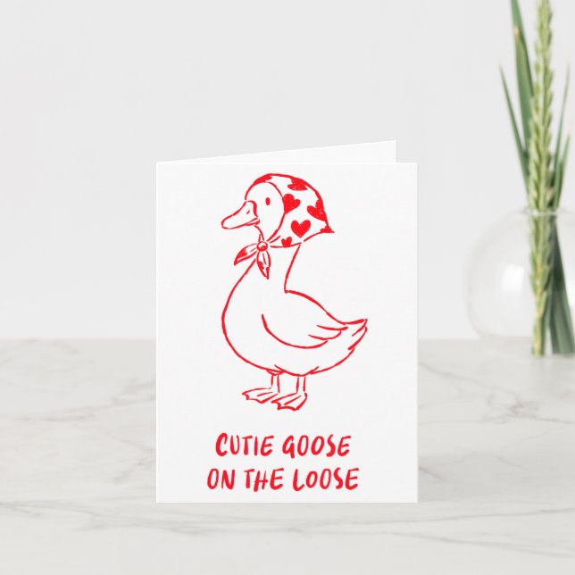 Cutie Goose Valentine Hearts Bandana Cute Barnyard Card (Front)