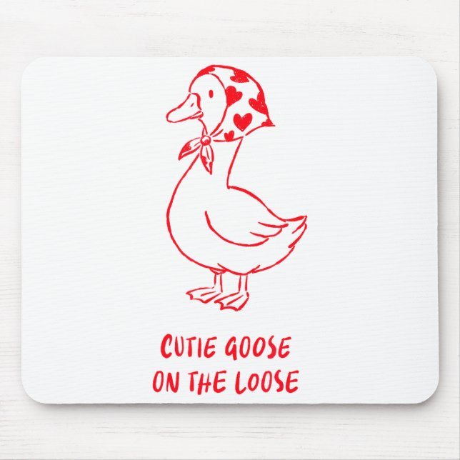 Cutie Goose Valentine Hearts Bandana Cute Barnyard Mouse Mat (Front)