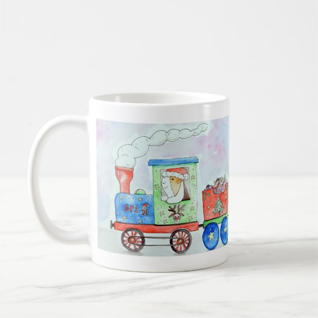 Cutie in her Christmas Train Watercolour Painting Coffee Mug (Left)