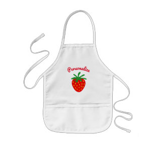 Cutie kid's baking apron with red strawberry logo