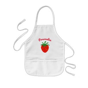 Cutie kid's baking apron with red strawberry logo