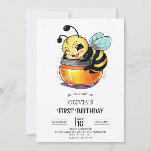 Cutie Little Digital Bee 1st Birthday Invitation