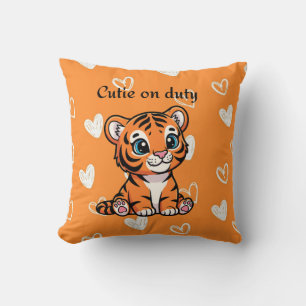 Cutie on Duty Throw Pillow Adorable Baby Tiger