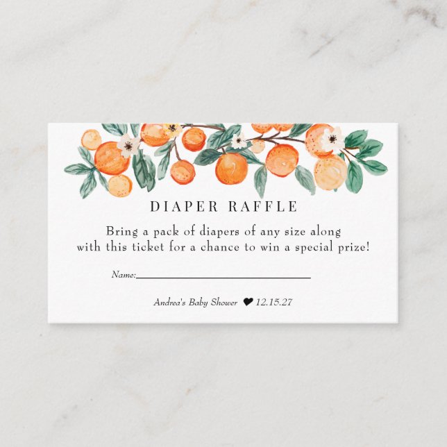 Cutie |  Orange Baby Shower | Diaper Raffle Enclosure Card (Front)