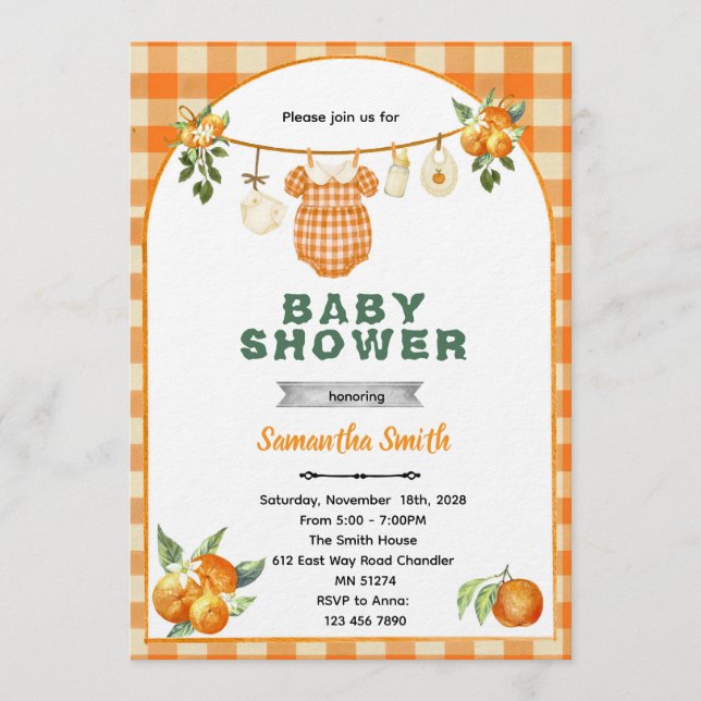 Cutie orange baby shower invitation (Front)