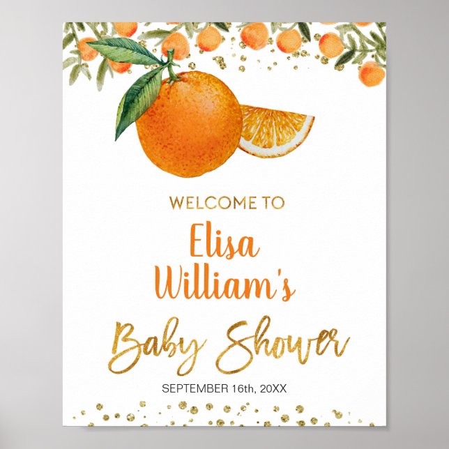 Cutie Orange baby shower Welcome sign (Front)