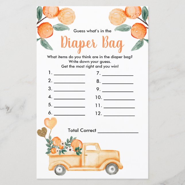 Cutie Orange Citrus Guess What's In the Diaper Bag (Front)