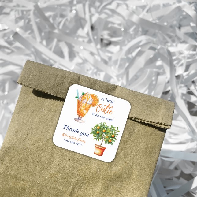 Cutie Orange Citrus Summer Ice Cream Baby Shower Square Sticker (Creator Uploaded)