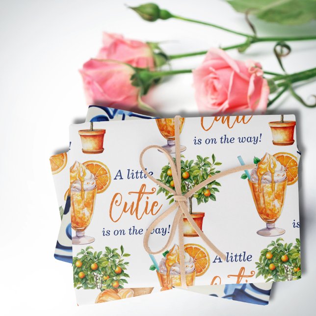 Cutie Orange Citrus Summer Ice Cream Baby Shower Wrapping Paper Sheet (Creator Uploaded)