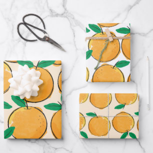 Cutie Orange Pattern Wrapping Paper Sheet