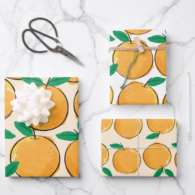 Cutie Orange Pattern Wrapping Paper Sheet (Front)