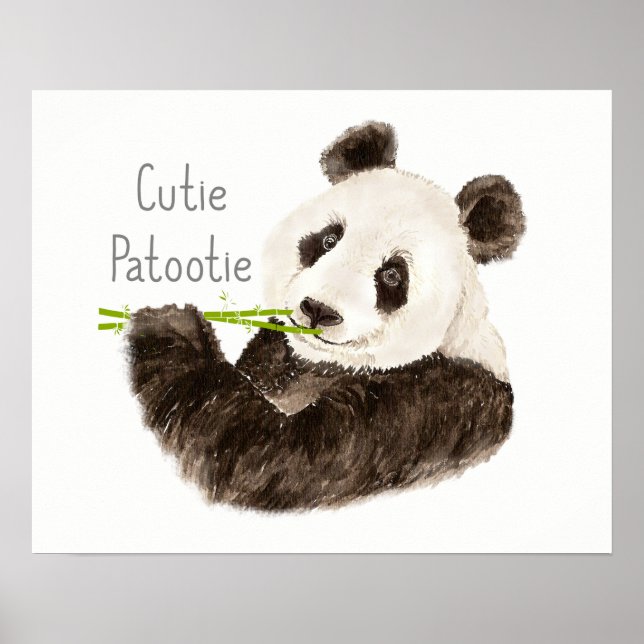 Cutie Patootie Watercolor Panda Bear Fun Poster (Front)