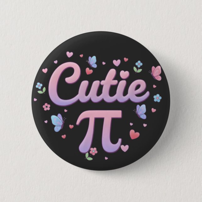 Cutie Pi Symbol Math Pun Pink Butterfly Hearts 6 Cm Round Badge (Front)